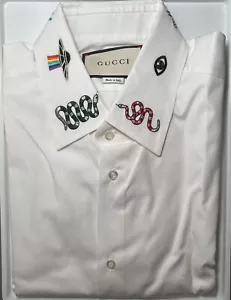 Brand new Gucci Men's Embroidered King Snake Long Sleeve White Shirt (Size 40) - Picture 1 of 6
