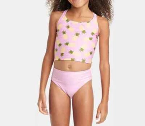 Girls' 2pc Pineapple Fruit Print Cross Back Strappy Midkini Bikini Swimsuit XS - Picture 1 of 5