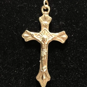 Vintage Tschechoslowakei Rosenkranz blaue Perlen Jesus Metall Kruzifix katholisch Herz  - Bild 1 von 7