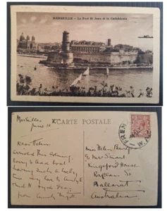 1932 Great Britain? Postcard"Marseille" ties UK stamp Fremantle Australia cd - Picture 1 of 3