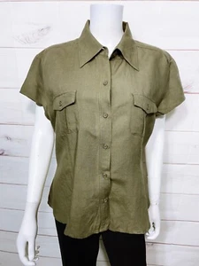 New York & Company Womens Shirt Size XL Button Up Short Sleeve Linen Blend Top - Picture 1 of 7