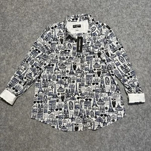 Karl Lagerfeld Shirt Womens Large Whimsical Graphic Paris All Over Print - Picture 1 of 7