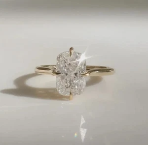 Elongated Cushion Cut Moissanite Engagement Ring, Solitaire Anniversary Ring - Picture 1 of 10