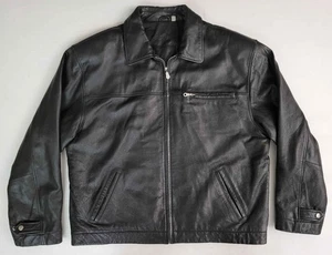 Vtg Roundtree Yorke Black Leather Moto Full Zip Cafe Racer Bomber Jacket XL - Picture 1 of 8