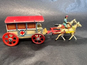 Antiguo Centavo Alemán Meier Juguete Ejército Francés Soldado Caballo de Hojalata Dibujado Carro Médico - Imagen 1 de 9