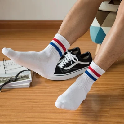 Men's Ankle Socks Cotton Two Stripe Sports Streetwear Hiphop Athletic Casual - Image 1 of 4