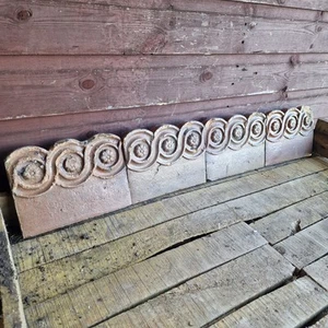 4no Reclaimed Victorian Garden Edging Tile Salt Glaze Scroll Wave Floret Design - Picture 1 of 12