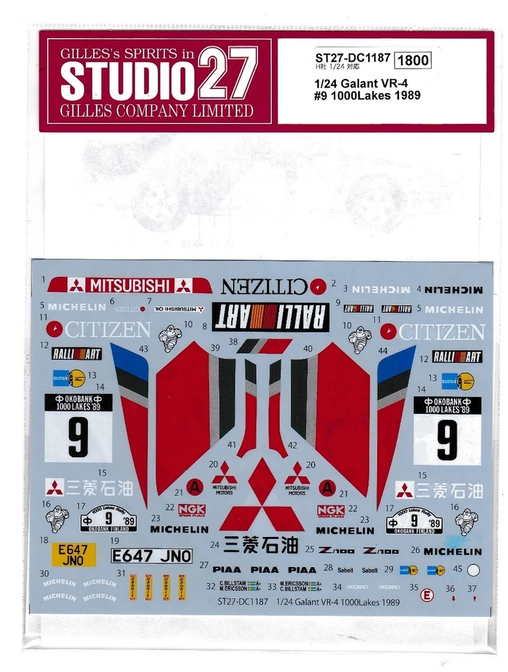 Decal 1/24 Mitsubishi GALANT VR4 Rally 1000 Lakes '89 Studio27 DC1187 - Immagine 1 di 2