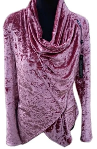 Women's Top Crushed Velvet Rose Pink Asymmetric XS Zipper Front Boutique - Picture 1 of 13