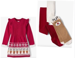 Gymboree Girls Size 6 Red Faire Isle Sweater Dress 2Pair Of Tights Reindeer New - Picture 1 of 6