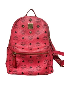 MCM Visetos Auténtico Monograma Logo Mochila Bolso de Hombro Rosa Tachuelas Para Mujer - Imagen 1 de 9