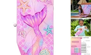 Kids Beach Towel – Quick-Dry Microfiber Pool Towel, Thin, Sand Mermaid - Pink - Picture 1 of 7