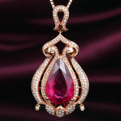 COLGANTE DE BODA DE TURMALINA DIAMANTE NATURAL DIAMANTE ROSA 14K SÓLIDO CALIENTE Foto 1 de 2