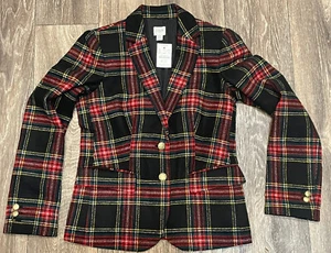 J Crew Size 00 Classic Stewart Tartan Plaid Wool Blend Schoolboy Blazer, NEW - Picture 1 of 6