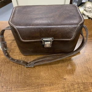 Vintage CAMERA Hard CASE Strap Brown Faux Leather Storage Carrying Bag SLR-1600 - Picture 1 of 11