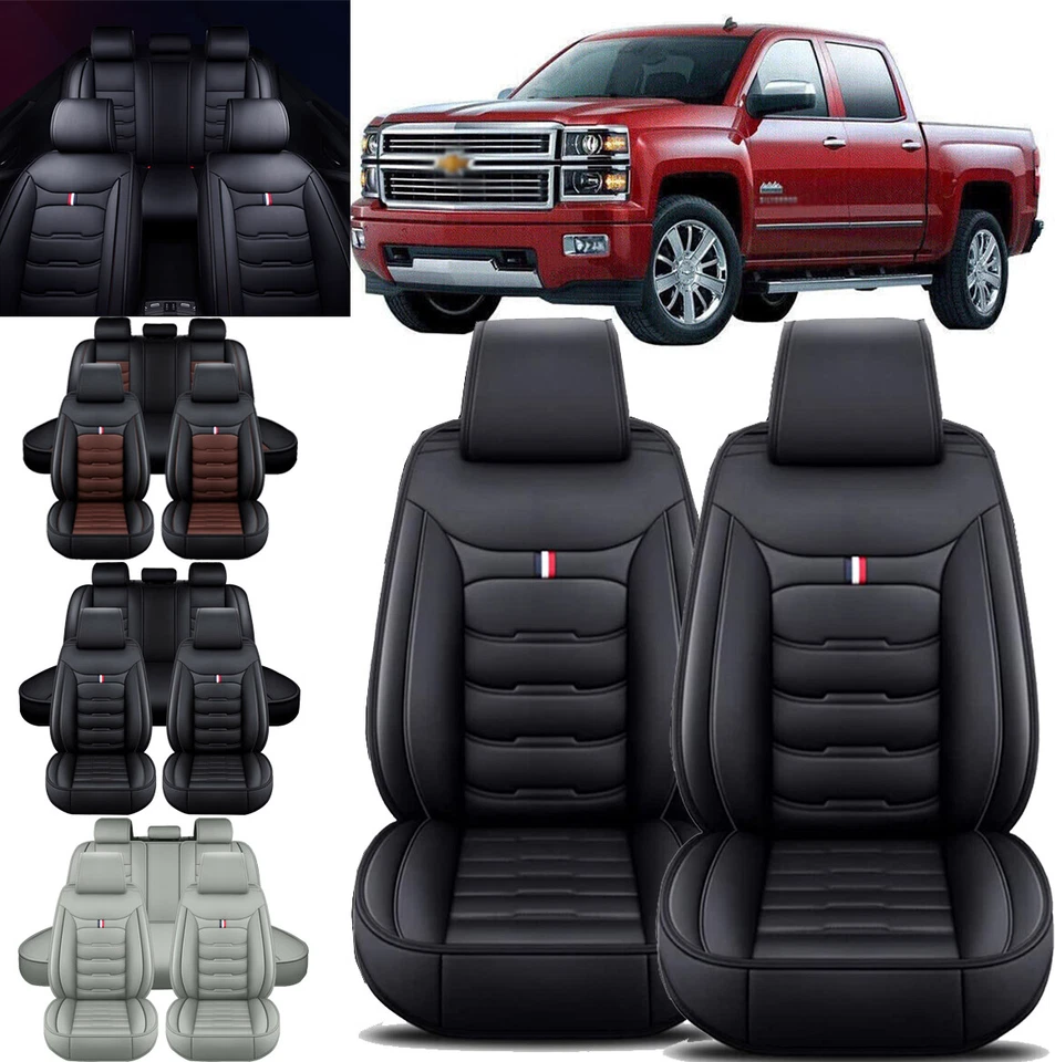 For Chevrolet Silverado GMC 1500 2500HD 3500HD Leather Car Seat Cover 5-Seat Set - Image 1 of 4