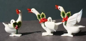 Duck Figurines Miniature Bone China Glass Holly Berries Bow Set of 3 Beauties -- - Picture 1 of 1