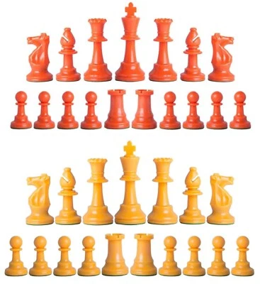 Staunton Single Weight Chess Pieces - Full Set 34 Orange & Yellow- 4 Queens - Image 1 of 3