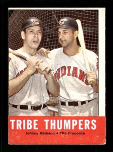 1963 Topps 392 Tribe Thumpers Tito Francona Johnny Romano VG miscut BXCP35 - Picture 1 of 2