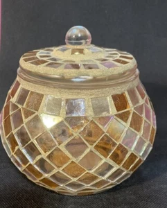 Mosaic Amber Stained Glass Jar/Candle Holder with Lid - Picture 1 of 12