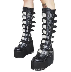 Zapatos occidentales para mujer 2021 botas hasta la rodilla plataforma tacones de cuña cremallera club nocturno - Imagen 1 de 7