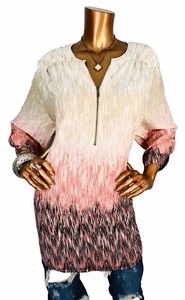 cj banks 3X Plus Top Tunic 1/2 Zip Up Abstract Print Tie Dye 3/4 Slv Fall Blouse - Picture 1 of 9