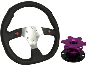 Volante F1 CROMADO + jefe de liberación rápida púrpura TP para SUBARU - Imagen 1 de 5