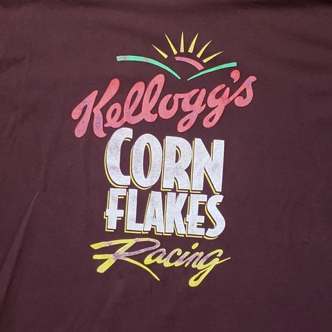 Vintage Graphic T-Shirt Kellogs Corn Flakes Racing NASCAR 2XL Faded Cover