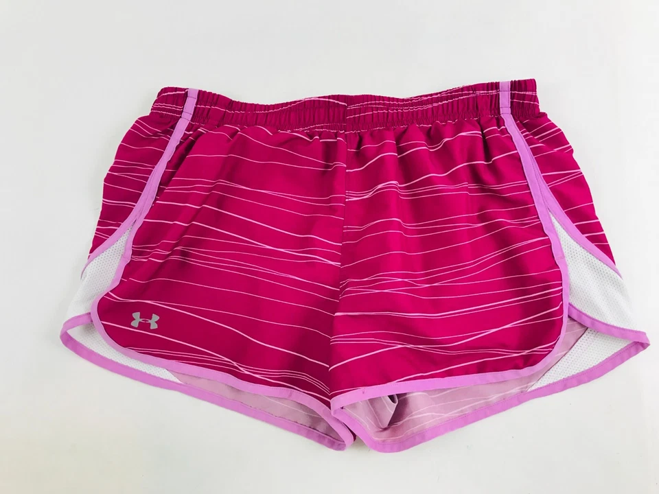 Under armour Heat Gear Shorts Women's Size Medium Fuchsian Pink Stripes Athletic - Image 1 of 4