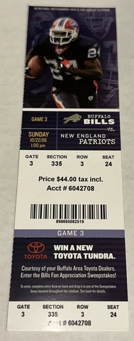 10/22/06 Buffalo Bills New England Patriots Ticket Stub Brady Career TD #132 133 Cover