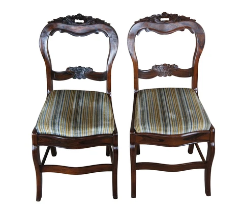 2 Antique Duncan Phyfe Balloon Back Carved Rosewood Dining Side Chairs Cover