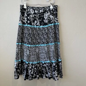 Y2K Tiered Skirt Dark Floral Patchwork XL Ribbon Whimsigoth Goth Mixed Pattern - Picture 1 of 10