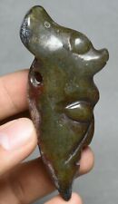 7CM China Hongshan Culture Old Jade Carve Sun-God Beast Man Face Amulet Pendant