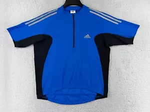 Adidas Cycling Jersey Adult Large Blue Black 1/2 Zip Three Stripe Polyester - Picture 1 of 15