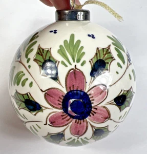 Delfter Kugel Weihnachtsschmuck Holland 2000 Stechpalme Beeren Blumen 3,5" Glas - Bild 1 von 9