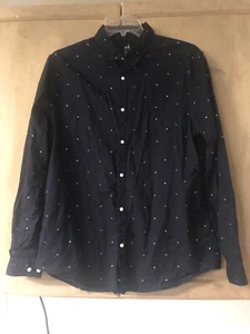 H & M Regular Fit LS Button Up Sz Lg Blue/w Print - Picture 1 of 3