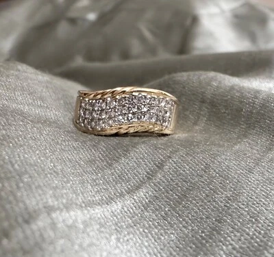 Vintage 14k Solid Gold Curved Ripple Wave Diamond Band Ring Sz 6.75 - Image 1 of 4