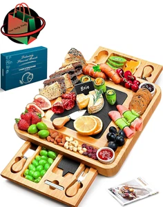 Easoger Large Bamboo Charcuterie Board with 2 Drawers, Knife and Bowls EG-CP01 - - Picture 1 of 15