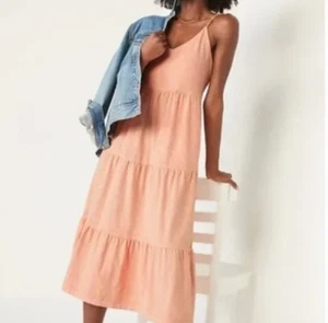Old Navy Womens Washed Coral Tiered Slub-Knit Midi Cami Swing Dress-Size L - Picture 1 of 12