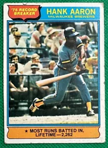 1976 Topps #1 Hank Aaron Record Breaker Brewers HOF Low Grade No Creases - Picture 1 of 10