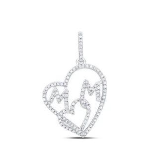 10K WHITE GOLD 1/3 CTW-DIA P3 GIFT HEART MOM PENDANT - Picture 1 of 1