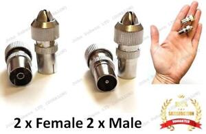 2 x Female & 2 x Male Tv Aerial Coaxial Cable Connectors Plugs Sockets Coax