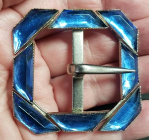 Fibbia cintura art deco strass blu vintage regalo pasquale accessorio oggetto TV - Foto 1 di 5