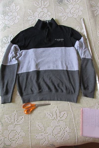 Langarmpullover Herren schwarz grau Stehkragen mit Reißverschluss M Länge 68 cm - Bild 1 von 7