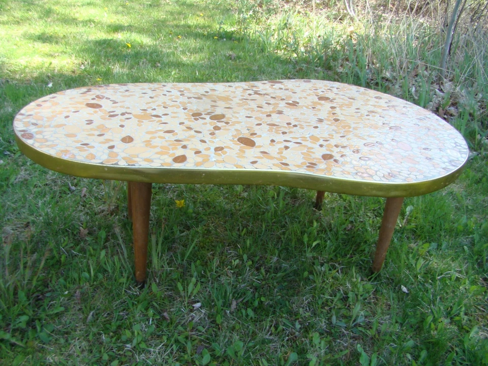 Vintage Modern Mosaic Kidney Shape Tile Coffee Table - Image 1 of 4