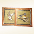 Pair of Duck Prints on Fabric by James Hautman & Robert Hautman on Wooden Frame