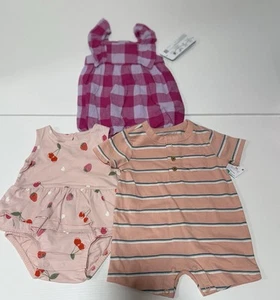 Carter’s Baby Clothes Infant Size 3 Months Pink Cherry Strawberry One Piece Snap - Picture 1 of 7