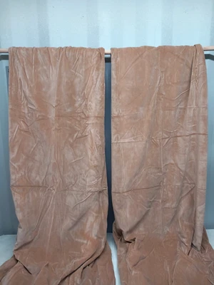 Large Velvet Style Curtains Beige Heavy Lined Drapes Vintage 90s W44" x D72" - Image 1 of 4