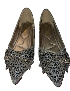 Sehr spitz zulaufende flache Schuhe Strass Glitzer Schleife Damen schwarz Größe 39 - Bild 1 von 6
