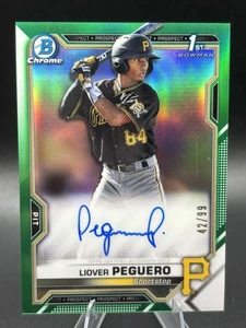 2021 1° Bowman Chrome Liover Peguero #CPA-LPT Auto /99 True Green - Foto 1 di 3